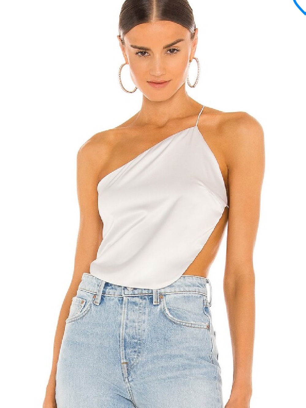 SUPERDOWN XS One-Shoulder White Satin Camisole Top